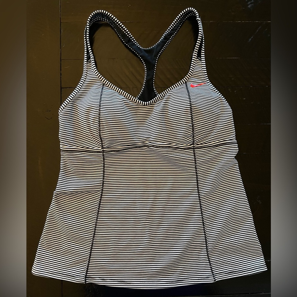 Nike Black and White Striped Women's Swim Top